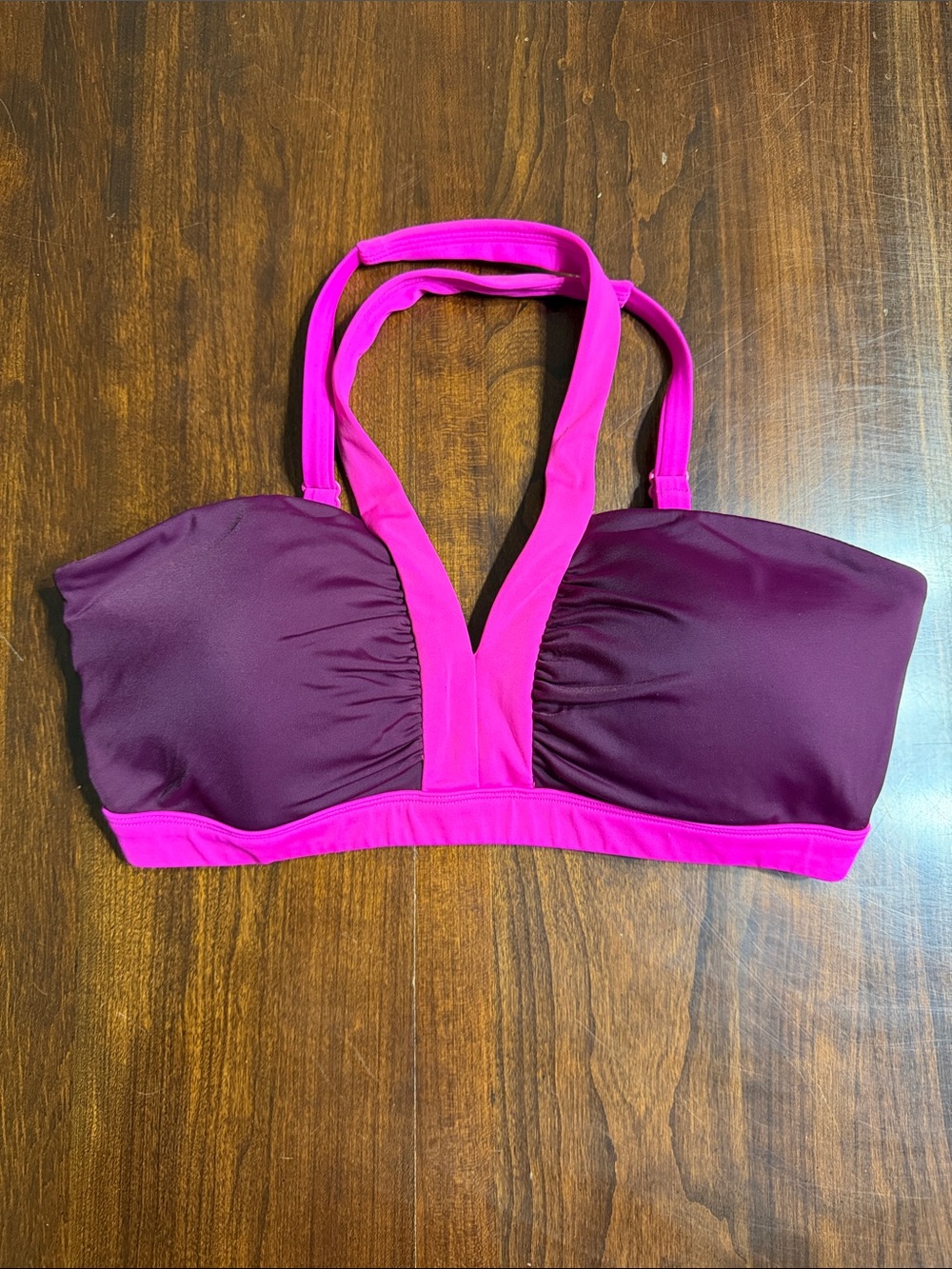 Boden Two-Tone Halter Bikini Top in Bright Pink and Burgundy